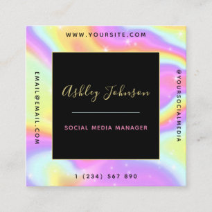 Unicorn Holographic Funkelnd Social Media Manager Quadratische Visitenkarte