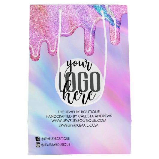 Unicorn Holographic Glitzer Customer Business Mittlere Geschenktüte (Rückseite)