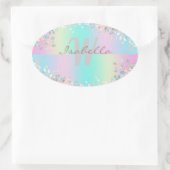 Unicorn Holographic Glitzer Ovaler Aufkleber (Tasche)