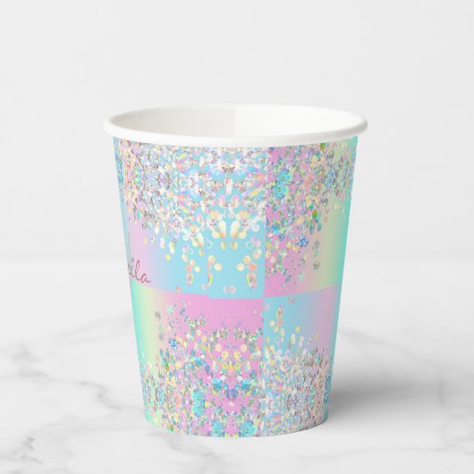 Unicorn Holographic Glitzer Pappbecher (Links)