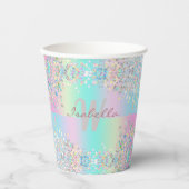 Unicorn Holographic Glitzer Pappbecher (Vorderseite)