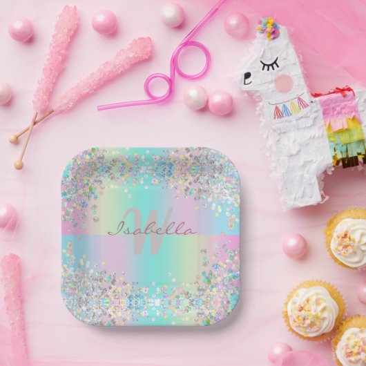 Unicorn Holographic Glitzer Pappteller (Party)