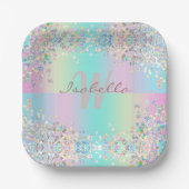 Unicorn Holographic Glitzer Pappteller (Vorderseite)