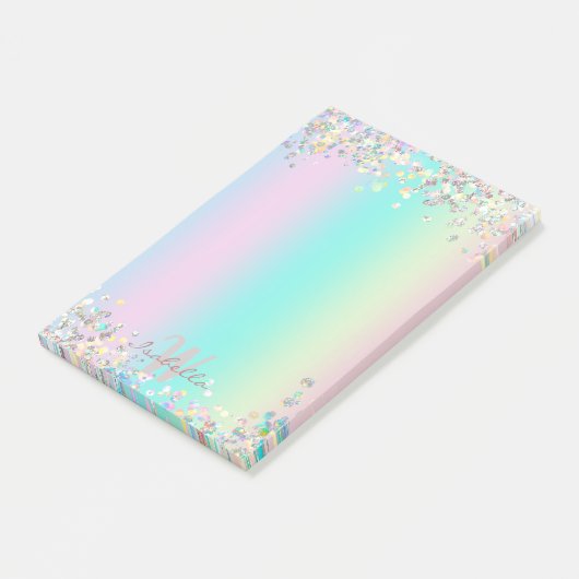 Unicorn Holographic Glitzer Post-it Klebezettel (angewinkelt)