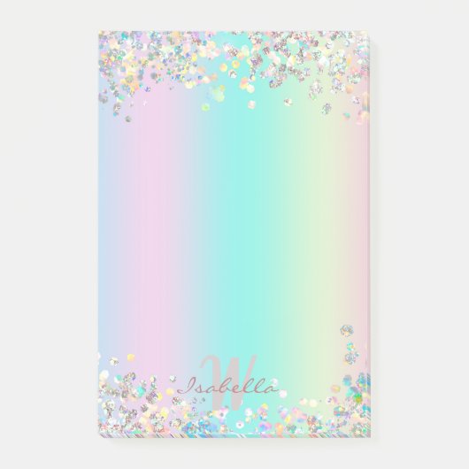 Unicorn Holographic Glitzer Post-it Klebezettel (Vorderseite)