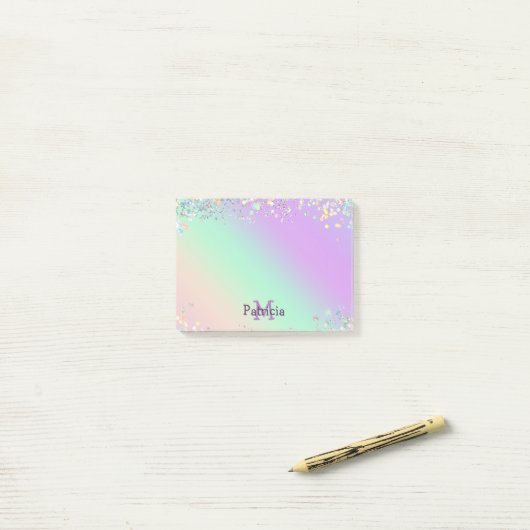 Unicorn Holographic Glitzer Post-it Klebezettel (Auf Schreibtisch)