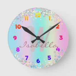 Unicorn Holographic Glitzer Runde Wanduhr