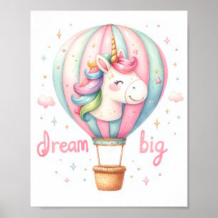 Unicorn Hot Air Ballon Kinderzimmer Art Poster