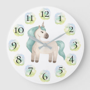 Unicorn Hübsche Girly Pastel Blumenuhr Große Wanduhr