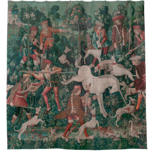 Unicorn Hunt Mittelalterliche Kunst - Einhorn vert Duschvorhang (Vorderseite)