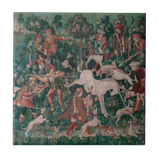Unicorn Hunt Mittelalterliche Kunst - Einhorn vert Fliese (Vorderseite)