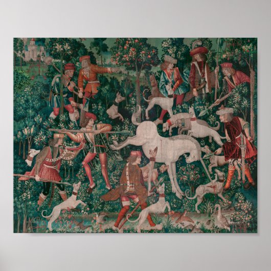 Unicorn Hunt Mittelalterliche Kunst, Einhorn verte Poster (Vorne)