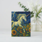 Unicorn in a Storm in Sunflowers Postkarte (Stehend Vorderseite)