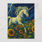 Unicorn in a Storm in Sunflowers Postkarte (Vorderseite)