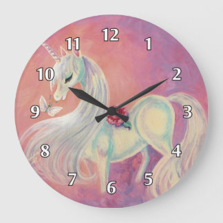 Unicorn In Blush Of Dawn Große Wanduhr