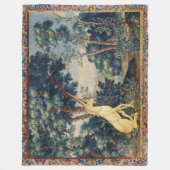 UNICORN IN HOLZLANDSCHAFT,BÄUME,GREENERIE FLEECEDECKE (Vorderseite)