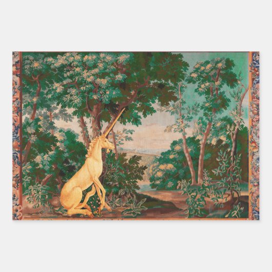 UNICORN IN HOLZLANDSCHAFT,BÄUME,GREENERIE GESCHENKPAPIER SET (Vorderseite 3)