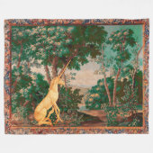 UNICORN IN HOLZLANDSCHAFT, BÄUME, GRÜNE PINK FLEECEDECKE (Vorderseite (Horizontal))