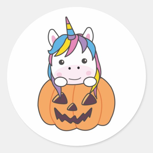 Unicorn in Pumpkin Niedliche Einhörner Frohe Hallo Runder Aufkleber (Vorderseite)