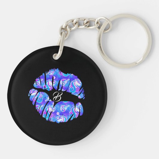 UNICORN Iridescent Lila Foil Metallic KISS LIPS Schlüsselanhänger (Rückseite)