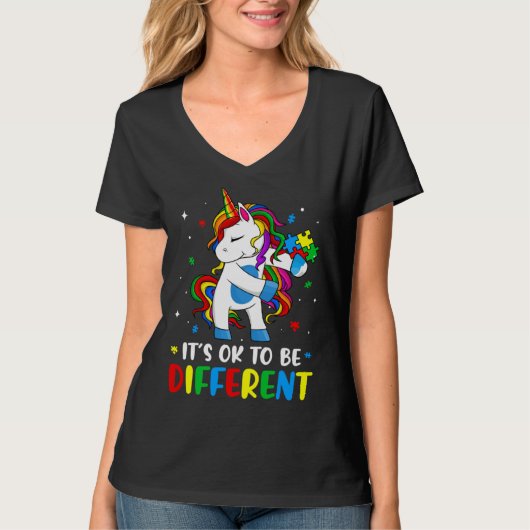 Unicorn Its Ok To Be Different Autism Awareness Fo T-Shirt (Vorderseite)