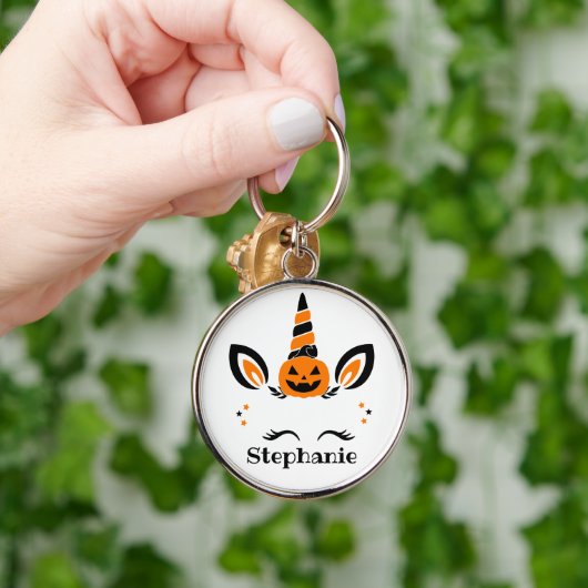 Unicorn Jack O Lantern With Name Schlüsselanhänger (Hand)