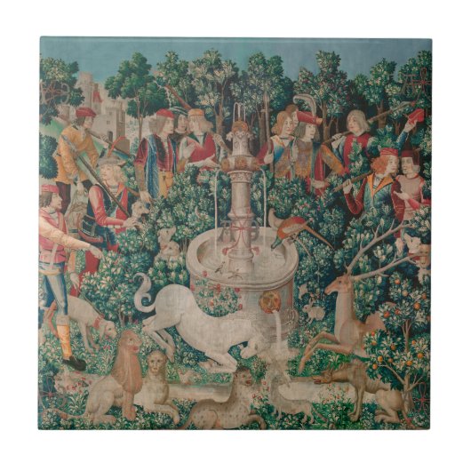 Unicorn-Jagd Mittelalterliche Kunst - Unicorn gefu Fliese (Vorderseite)