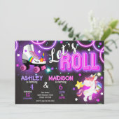 Unicorn Joint Roller Skating Birthday Neon Glow Einladung (Stehend Vorderseite)