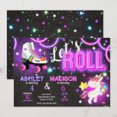Unicorn Joint Roller Skating Birthday Neon Glow Einladung (Vorne/Hinten)