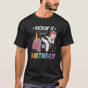 Unicorn Karate 4. Geburtstag Vier 4 Jahre alter Ta T-Shirt