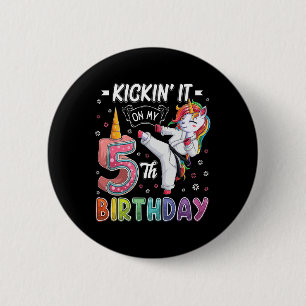 Unicorn Karate 5. Geburtstag Fünf 5 Jahre alter Ta Button