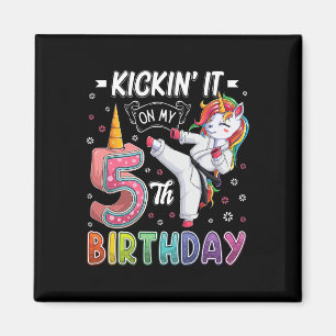 Unicorn Karate 5. Geburtstag Fünf 5 Jahre alter Ta Magnet