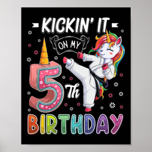 Unicorn Karate 5. Geburtstag Fünf 5 Jahre alter Ta Poster