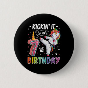 Unicorn Karate 7. Geburtstag 7 Sieben Jahre alter Button