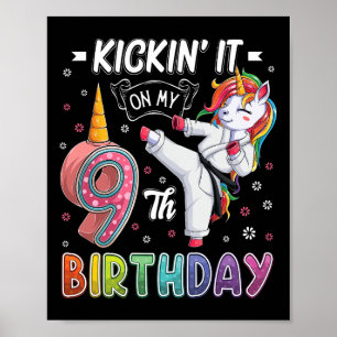 Unicorn Karate 9. Geburtstag 9 Jahre alter Taekw Poster