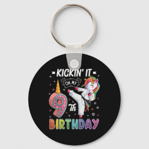 Unicorn Karate 9. Geburtstag 9 Jahre alter Taekw Schlüsselanhänger