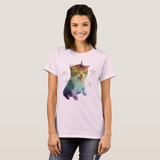 Unicorn-Katzen-Shirt-Rosa Caticorn T-Shirt (Vorne ganz)