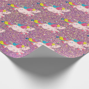 Unicorn Kawaii Rainbow Gold Lila Pink Glitzer Geschenkpapier