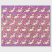 Unicorn Kawaii Rainbow Gold Lila Pink Glitzer Geschenkpapier (Flach)