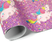 Unicorn Kawaii Rainbow Gold Lila Pink Glitzer Geschenkpapier (Rolleneckpunkt)