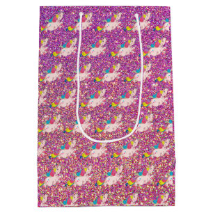 Unicorn Kawaii Rainbow Gold Lila Pink Glitzer Mittlere Geschenktüte