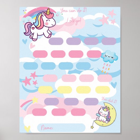 Unicorn Kids Chart | Bonusübersicht für Kinder Poster (Vorne)
