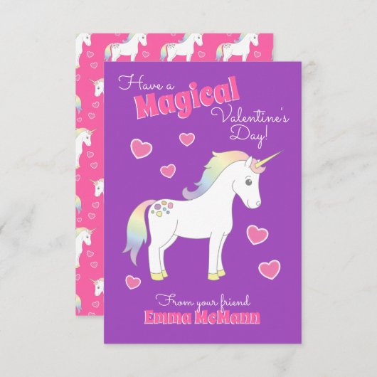 Unicorn Kinder Klassenzimmer Valentine Karten (Vorne/Hinten)