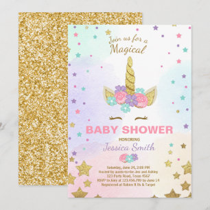 Unicorn Kinderdusche Einladung Pink Gold Magical