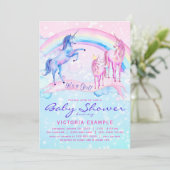 Unicorn Kinderdusche Einladungen Pastel Unicorn (Stehend Vorderseite)