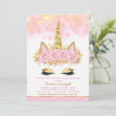 Unicorn Kinderdusche Einladungen Rosa Gold Einhorn (Stehend Vorderseite)