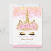 Unicorn Kinderdusche Einladungen Rosa Gold Einhorn (Vorderseite)