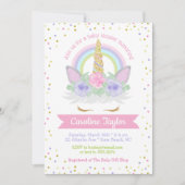 Unicorn Kinderdusche Rosa und Lila Regenbogen Einladung (Vorderseite)