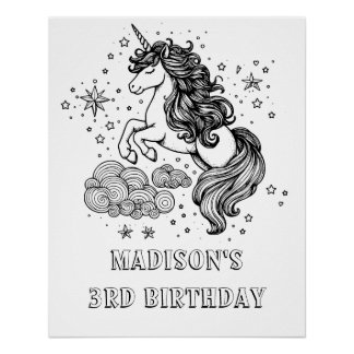 Unicorn Kindergeburtstag Keepake Coloring Poster