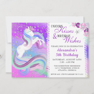 Unicorn Kisses Birthday wünscht Silberstars Lila